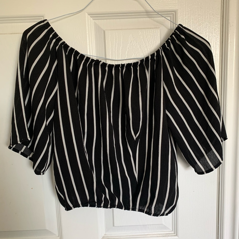 Striped blouse off the shoulder